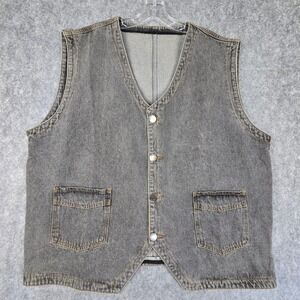 Fashion Denim Vest Mens Fits XL Grey Regular Button Front Patch Pockets Utility